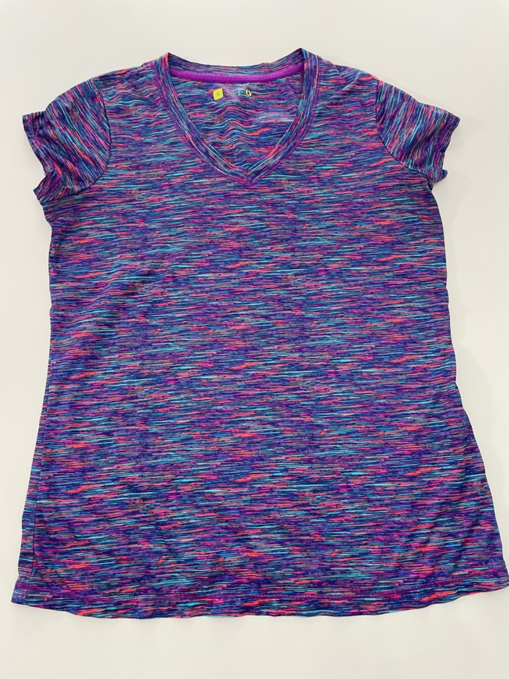 Xersion Purple Space V-Neck Short Sleeve Top Womens S Gorpcore Athletic Running